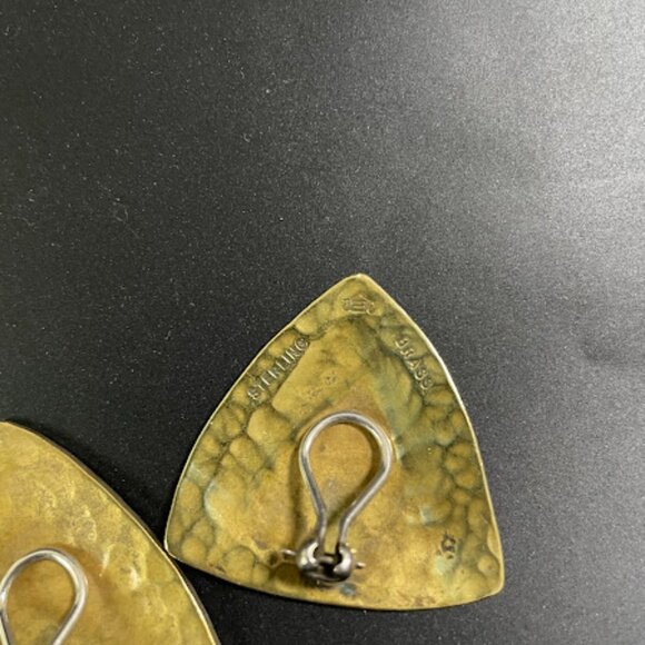 Vintage Jeep Collins Triangle Earrings Sterling Silver Brass Modernist Clip On - Picture 13 of 16